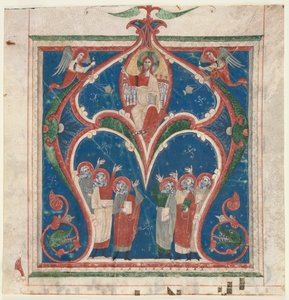 Inicial historiada A excisa de un antifonario: Cristo en majestad con profetas, c. 1280-1300 de Unbekannt