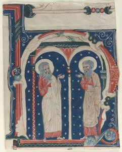 Inicial historiada H excisa de un antifonario: SS. Pablo el Ermitaño y Antonio, c. 1200-1230 de Unbekannt