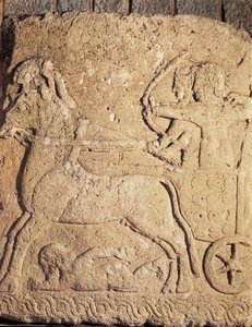 Arte hitita: escena de caza. Bajo relieve en piedra, antigüedad