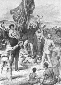 Izando la bandera británica en Nueva Guinea, 1883: Sr. Chester...Pidiendo tres hurras, 1901