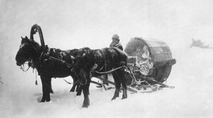 Trineo tirado por caballos kibitka, Siberia, Rusia, 1890s de Unbekannt