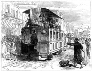 Tranvía tirado por caballos, Constantinopla, 1877