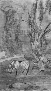 Caballo, mozo y halcón, siglo XVII