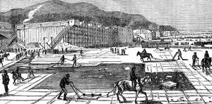Recolección de hielo en el río Hudson cerca de Nueva York, EE.UU., 1875 de Unbekannt