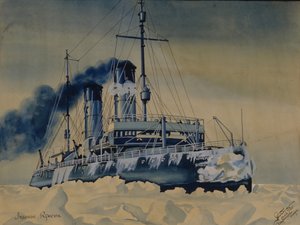 Rompehielos Krasin entre témpanos en el mar de Barents, 1932 de Unbekannt