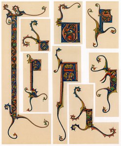 Letras iniciales iluminadas, siglo XIII de Unbekannt