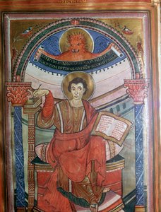 Ilustración de San Marcos sosteniendo su evangelio, siglo VIII de Unbekannt