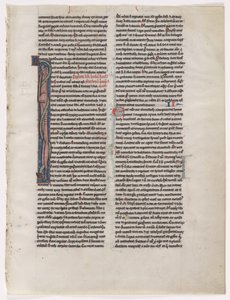 Inicial I: Bestia y serpiente entrelazadas: Hoja de una Biblia 2 de 2 hojas excisadas, c. 1225-1250