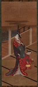 Interior: Una Yujo y un asistente calentando agua, período Edo, 1615-1868