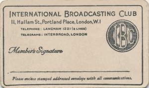 Club Internacional de Radiodifusión: Tarjeta de membresía, c1930s de Unbekannt