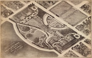 Vista isométrica de la Casa del Presidente, los edificios públicos circundantes y las residencias privadas : [Washington D.C.] de Unbekannt