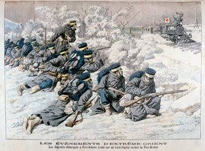 Ataque japonés a un tren hospital cerca de Port Arthur, Manchuria, Guerra Ruso-Japonesa, 1904