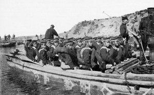 Tropas japonesas desembarcando en Chinnampo, Guerra Ruso-Japonesa