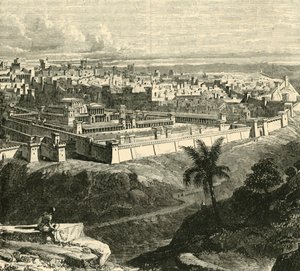 Jerusalén en la época de Jesucristo, mostrando el Templo restaurado por Herodes el Grande, 1890 de Unbekannt