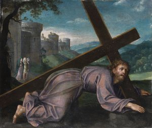 Jesús cae bajo la cruz. Pintor del norte de Italia del siglo XVII de Unbekannt