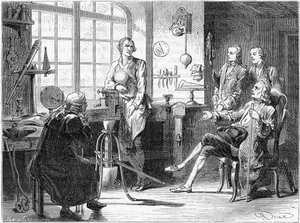 Joseph Black visitando a James Watt en su taller de Glasgow, c1760 c1879 de Unbekannt