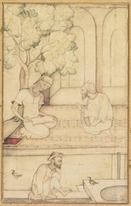 Kabir y dos seguidores en una terraza, c. 1610-1620 de Unbekannt