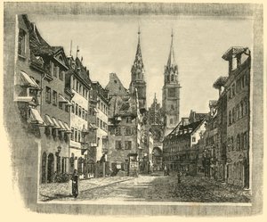 Karolinen-Strasse y la Iglesia de San Lorenzo, Núremberg, 1890 de Unbekannt