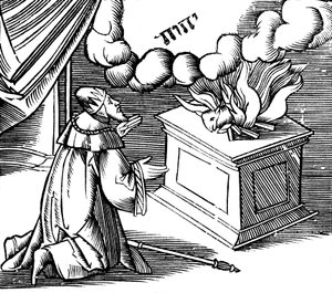 El rey David haciendo una ofrenda quemada, siglo XVI de Unbekannt
