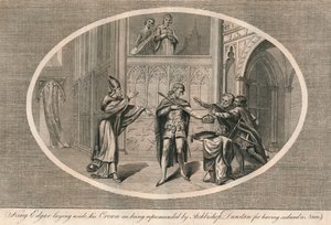 El rey Edgar dejando su corona al ser reprendido por el arzobispo Dunstan, c. 960s, 1793 de Unbekannt