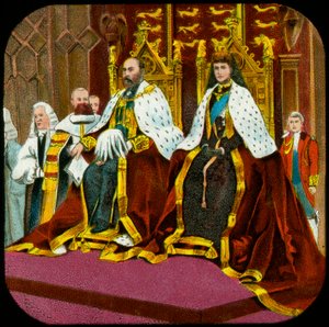 Rey Eduardo VII y la Reina Alexandra, Apertura del Parlamento, Westminster, c1902-1909 de Unbekannt