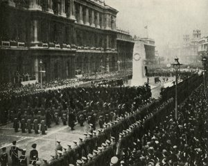 El Rey Jorge VI asistiendo a la ceremonia del Día del Armisticio en el Cenotafio, Whitehall, 11 de noviembre de 1936 de Unbekannt