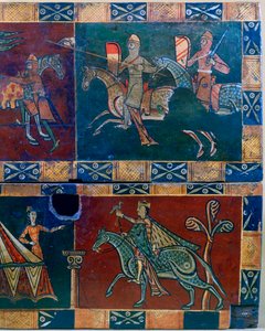 Caballeros a caballo y rey con un halcón, siglo XII de Unbekannt