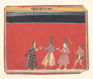 Krishna acepta una ofrenda de la mujer jorobada Trivakra, ca. 1650 de Unbekannt