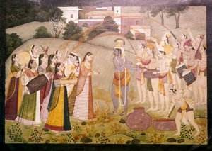 Krishna celebrando el Festival de Primavera de Holi, c1770-1780 de Unbekannt