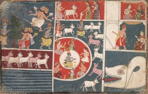 Krishna Tocando la Flauta y otros Episodios del Bhagavata Purana, c. 1650 de Unbekannt