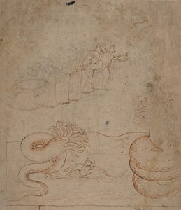 Krishna somete a la serpiente Kaliya en el río Yamuna..., ca. 1780 de Unbekannt