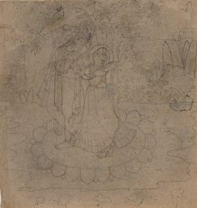 Krishna y Radha de pie sobre un loto