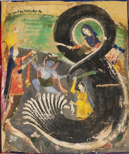 Krishna y el naga Kaliya, siglo XIX