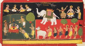 Krishna venerado por Indra llegando en un elefante blanco, c1720 de Unbekannt
