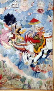Krishna, montando al dios pájaro Garuda, lucha contra el dios Indra en un elefante de Unbekannt