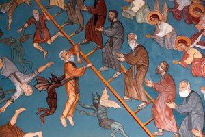 Monasterio de Kykkos, Chipre. La Escalera de la Ascensión Divina con los buenos a la derecha y los malos a la izquierda, 20150510, Pedoulas, Chipre de Unbekannt