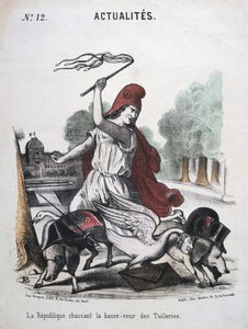La República expulsando al corral de las Tullerías, caricatura alegórica de Unbekannt