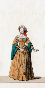 Dama de compañía, diseño de vestuario para la obra de Shakespeare, Enrique VIII, siglo XIX de Unbekannt