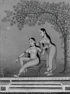 Dama en su tocador con asistente en una terraza, ca. 1800 de Unbekannt