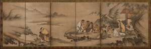 Paisaje: los Siete Sabios del Bosque de Bambú, período Momoyama, 1568-1615 de Unbekannt