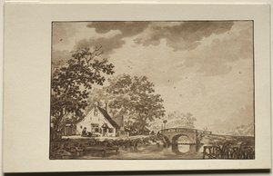 Paisaje con cabaña y puente, 1700s de Unbekannt