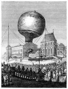 Lanzamiento de un globo aerostático, finales del siglo XVIII, 1885