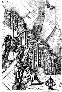 Asedio con cañón en el blanco, de Le diverse et artificiose machine, 1620 de Unbekannt