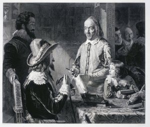 El médico inglés William Harvey (1578-1637) mostrando al rey Carlos I de Inglaterra (1600-1649) la teoría de la circulación de la sangre de Unbekannt