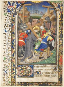 Hoja extraída de las Horas de Tarleton: Cristo llevando la cruz, Tercia, Oficio de la Virgen, c. 14 de Unbekannt