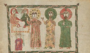 Hoja de un libro de evangelios con cuatro evangelistas de pie, 1290-1330 de Unbekannt