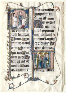 Hoja de un Misal con Dos Iniciales Historiadas: Inicial P[er omnia saecula saeculorum]..., c. 1300 de Unbekannt