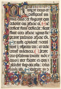 Hoja de un Salterio con borde completo con medallones de la Anunciación, SS. Jerónimo, Clara..., 1475 de Unbekannt