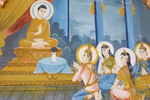 Vida de Buda. Enseñando el dharma a su familia, Siem Reap, Camboya de Unbekannt