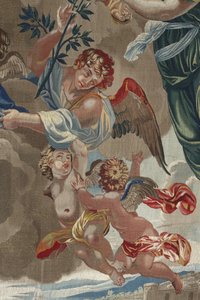 Vida de la Virgen: “La Coronación de la Virgen” (Coronación de la Virgen) Detalle de ángeles Tapiz de lana y seda hecho en el taller de Pierre Damour a partir de los dibujos de Charles Poerson (1609-1667) de Unbekannt